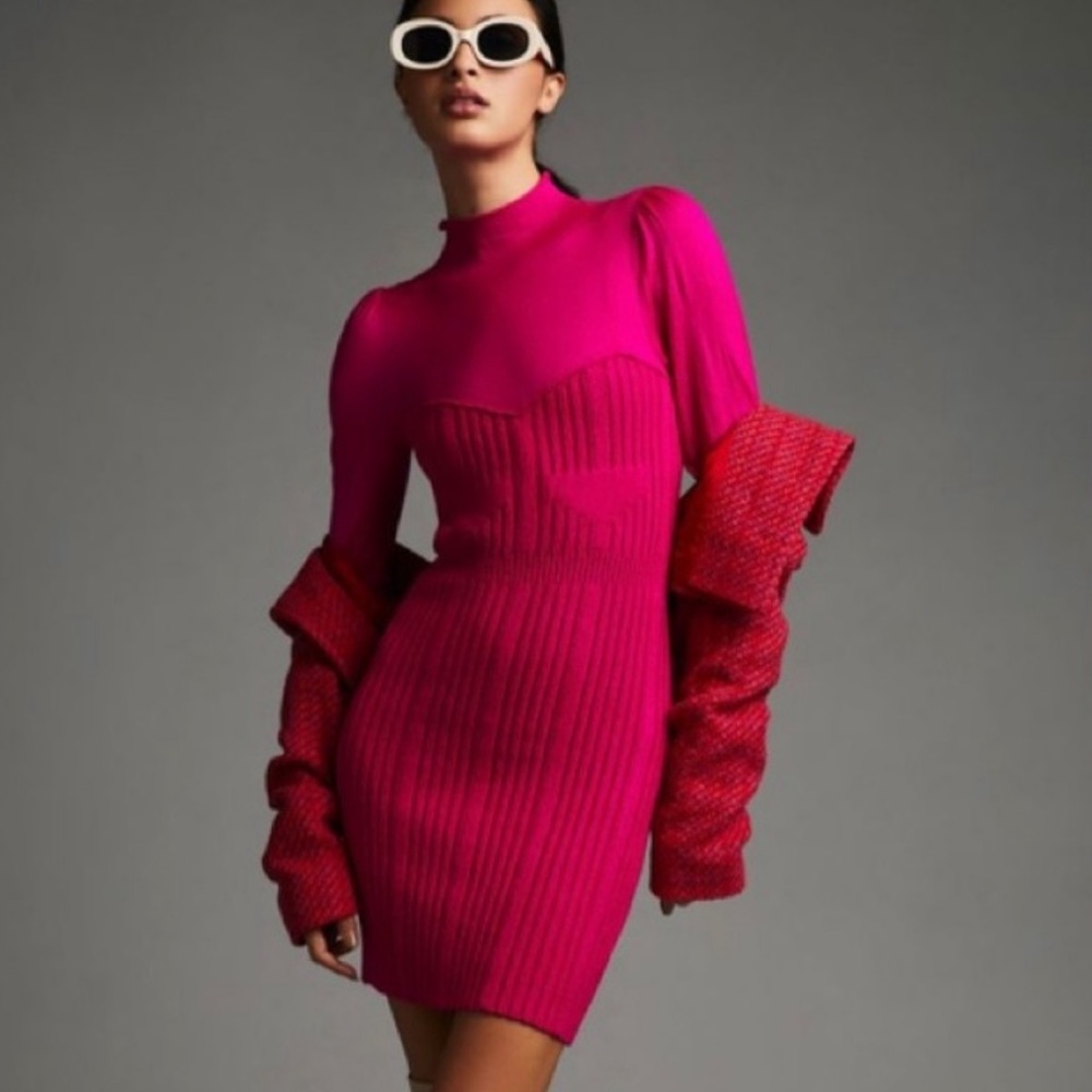 Anthropologie Fuschia Bodycon Sweater Dress Sz S-M